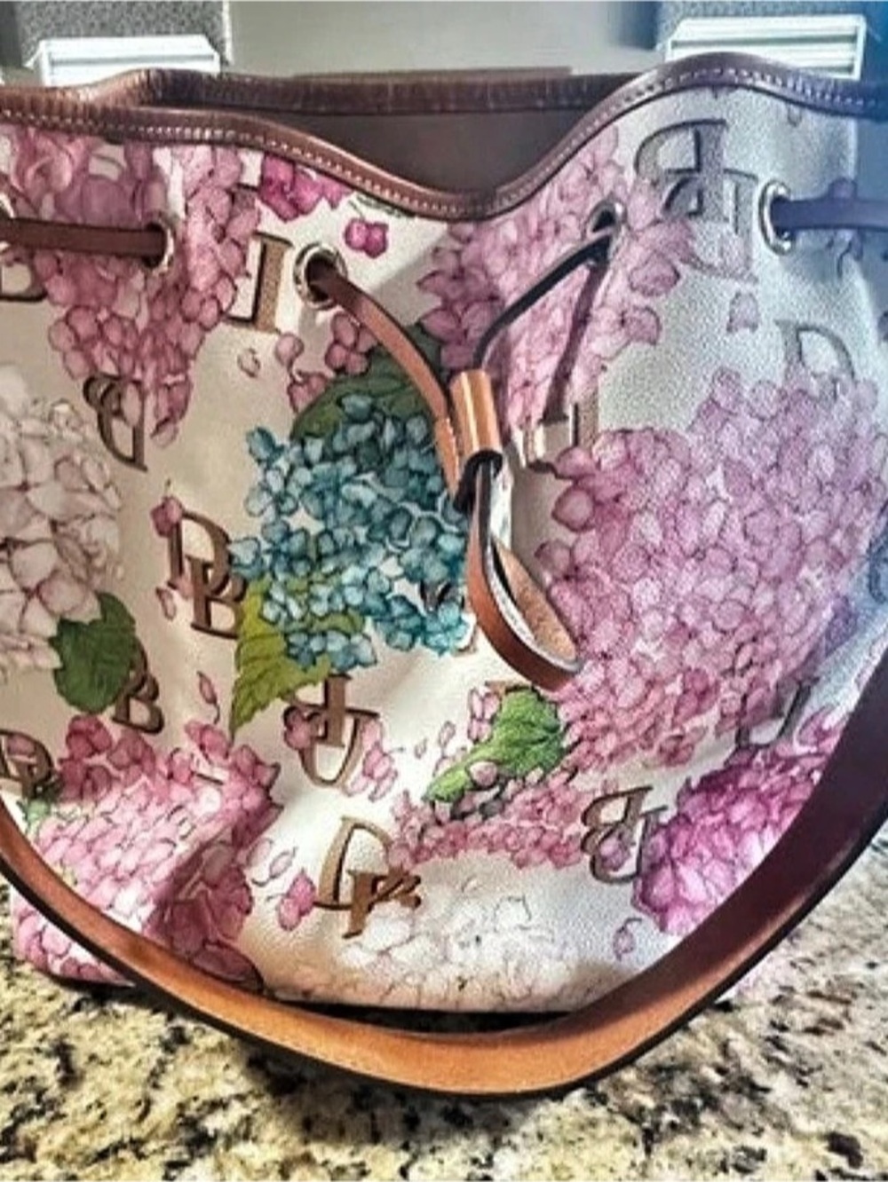 Dooney & Bourke Hydrangea Print Nylon Bucket Bag Pink & Cream